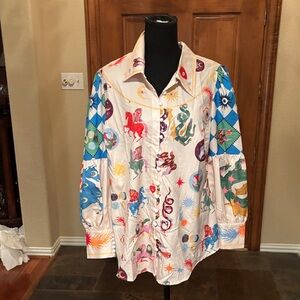 Colorful Zodiac Print Button-Up Shirt
